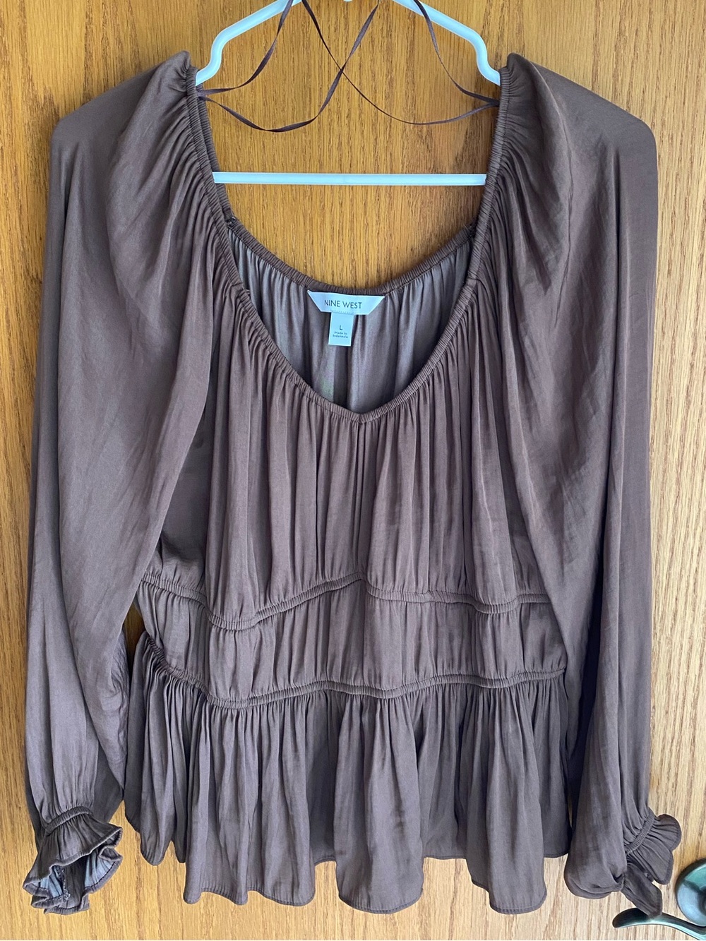 Nine West Women’s Chocolate Brown On/Off Shoulder Top